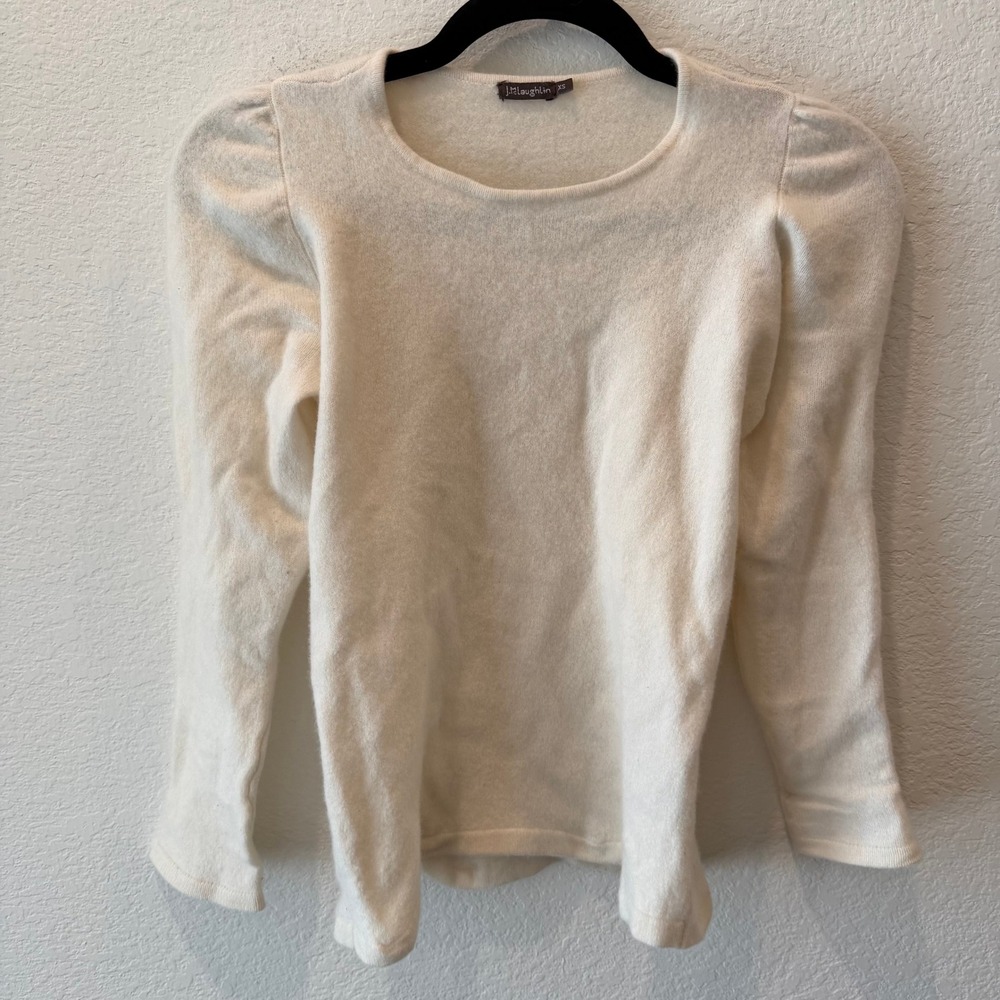 J.McLaughlin Women Cream 100% Cashmere Puff Sleeve Crew Neck Sweater XS